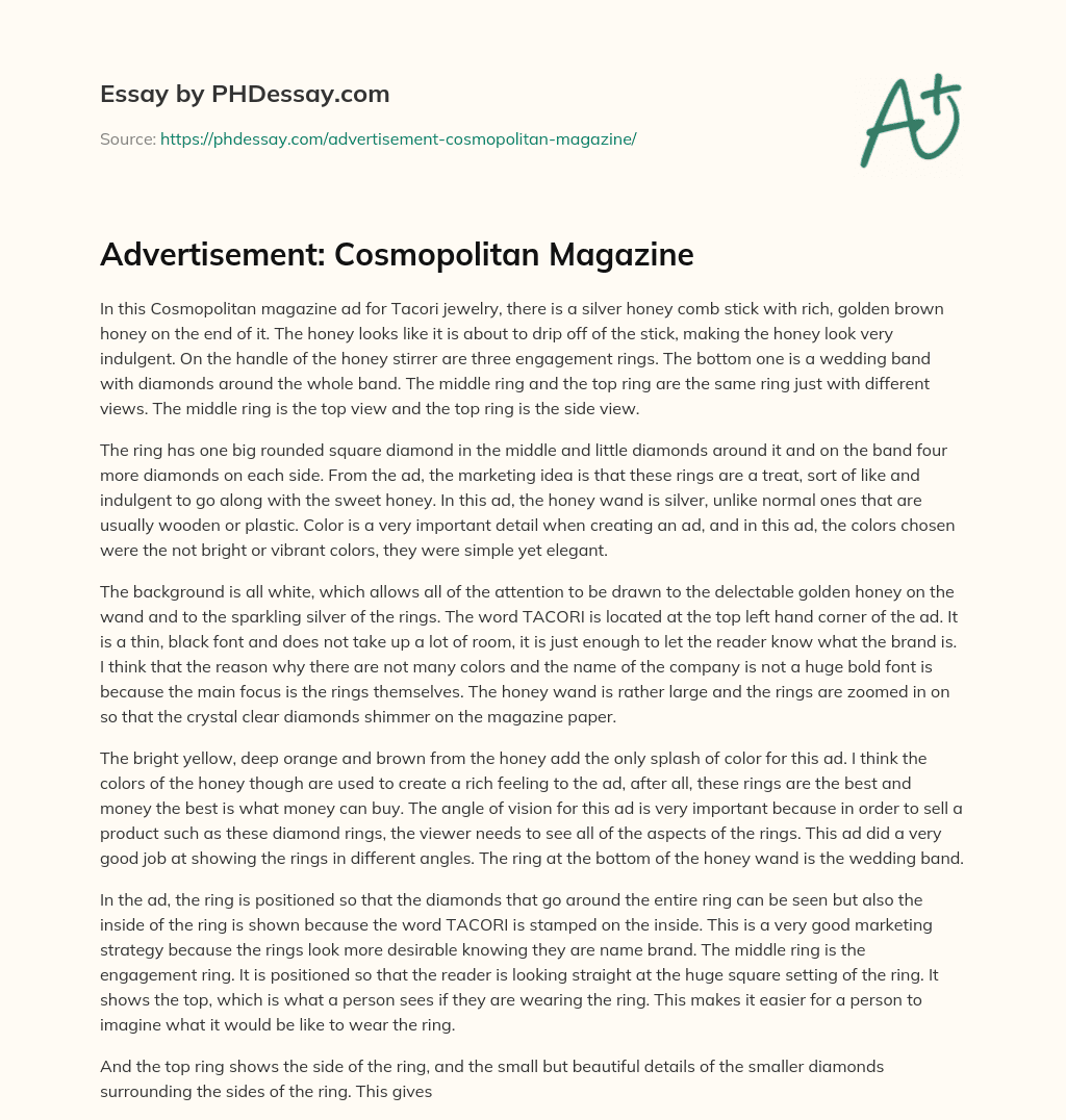 Advertisement: Cosmopolitan Magazine essay