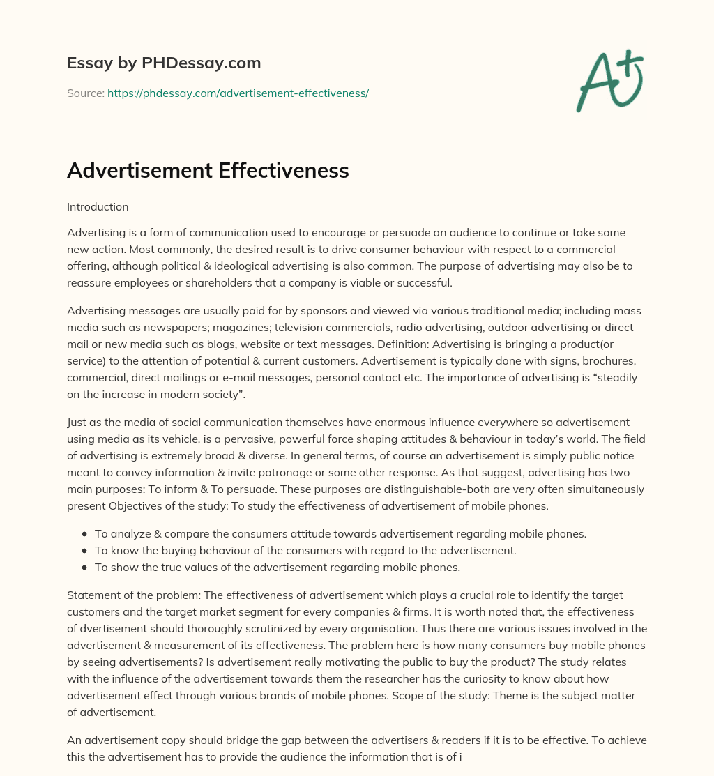 Advertisement Effectiveness essay