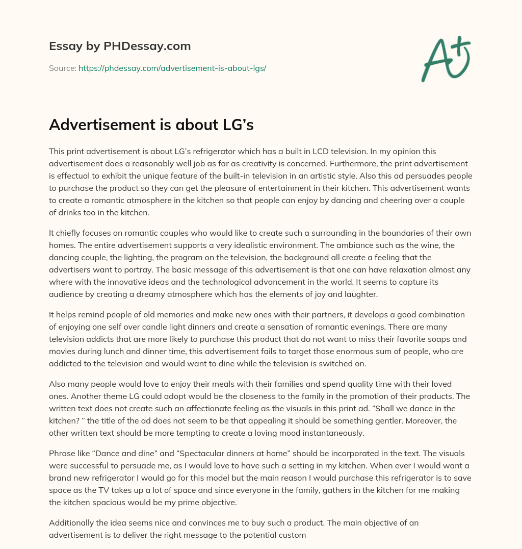 Advertisement is about LG’s essay