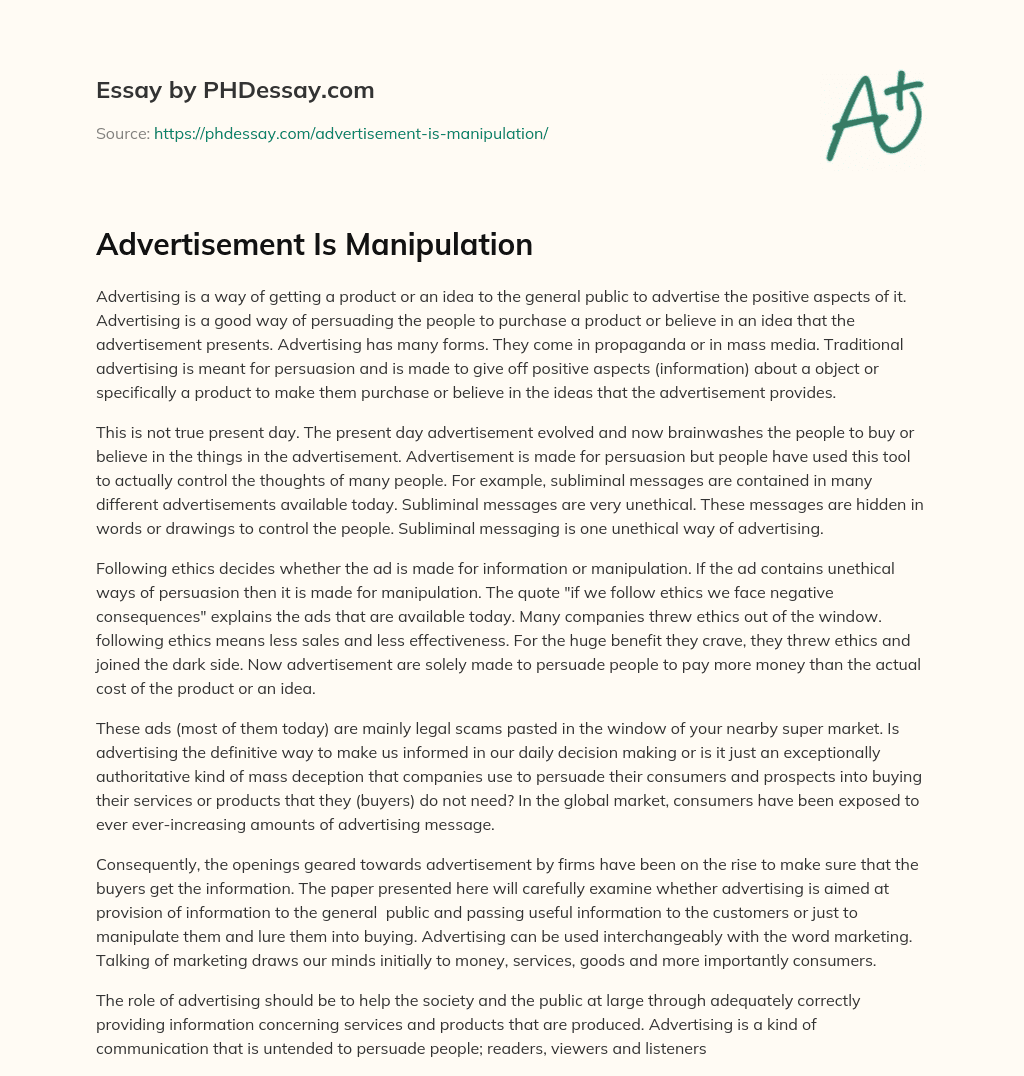 Advertisement Is Manipulation essay