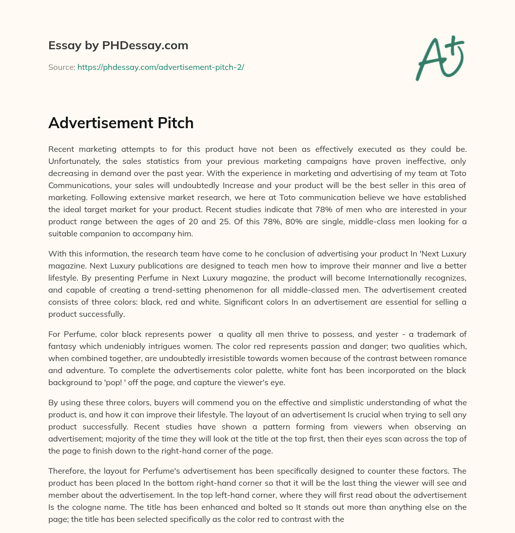 Advertisement Pitch essay