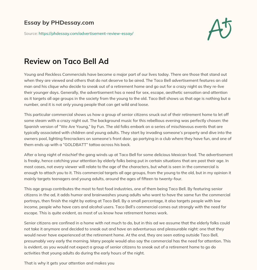 Review on Taco Bell Ad essay