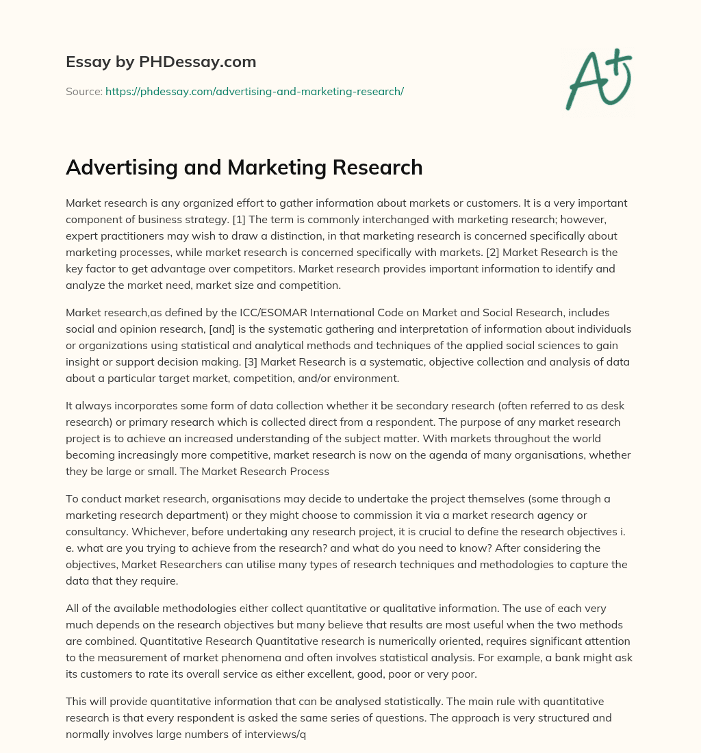 Advertising and Marketing Research essay