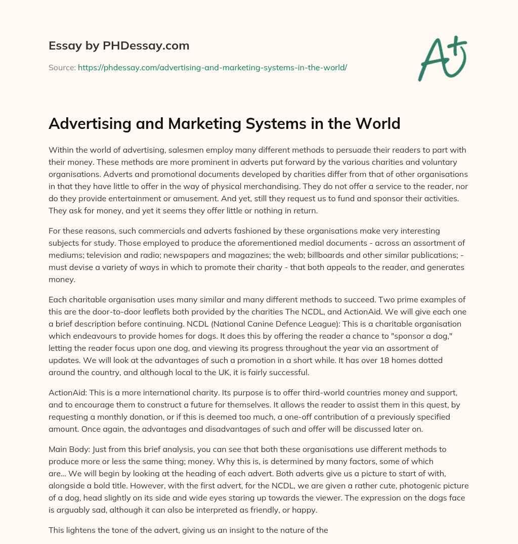 Advertising and Marketing Systems in the World essay