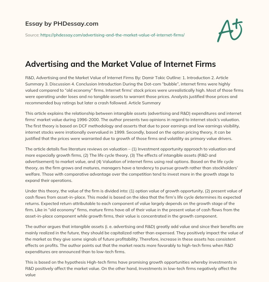 Advertising and the Market Value of Internet Firms essay
