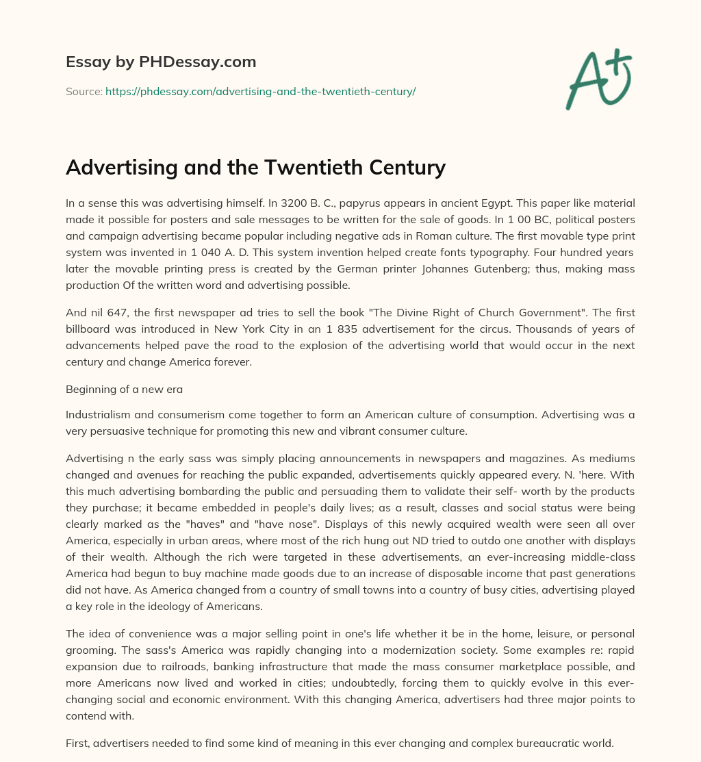 Advertising and the Twentieth Century essay