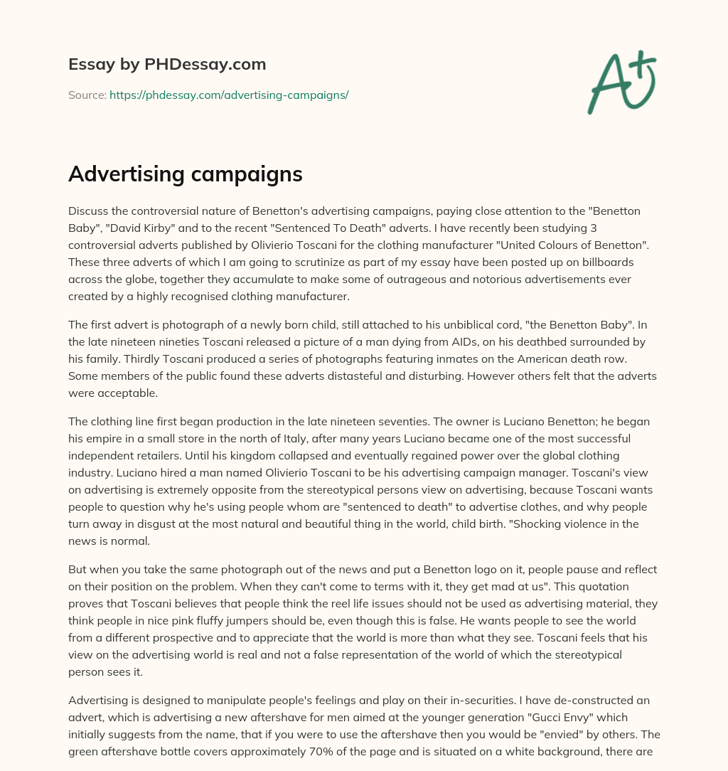 Advertising campaigns essay