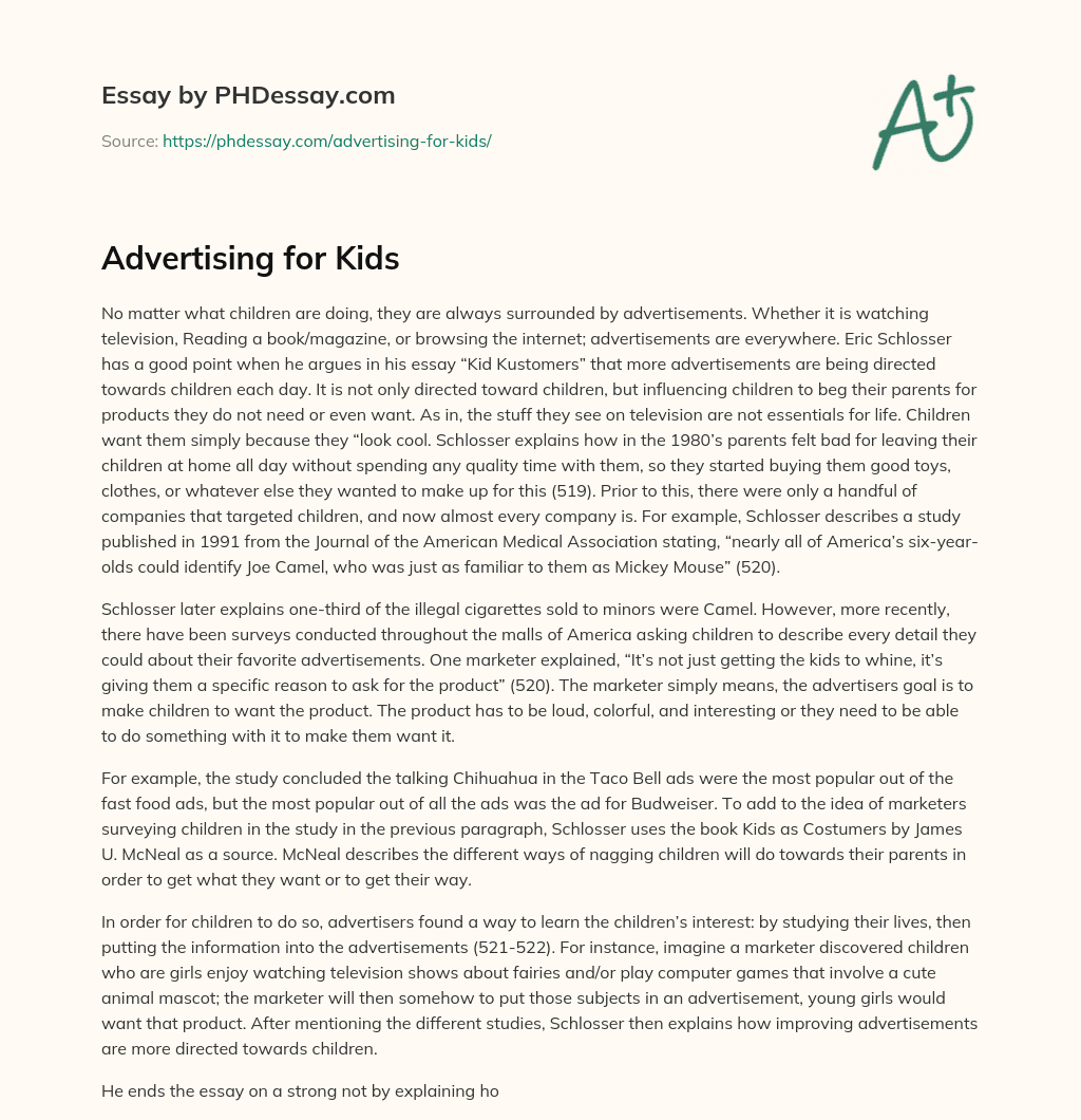 Advertising for Kids essay