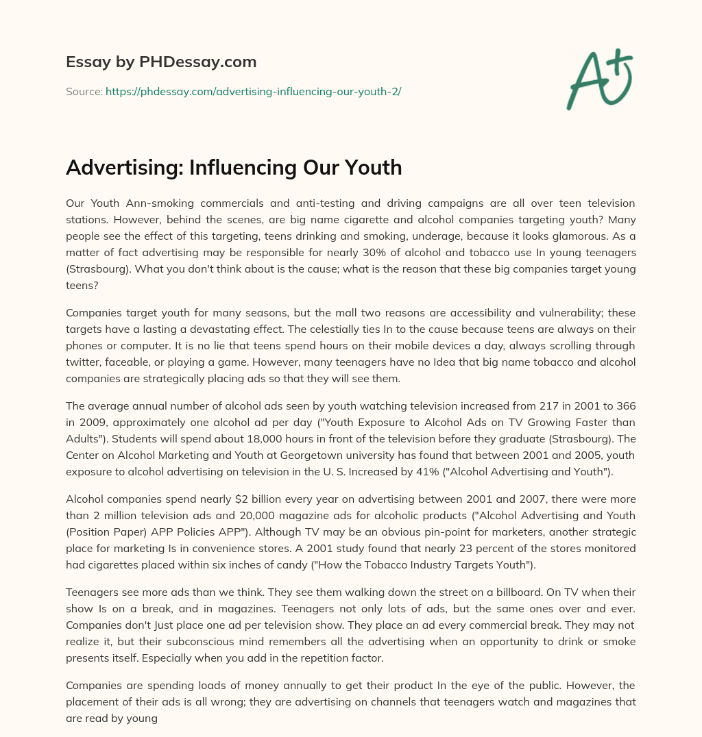 Advertising: Influencing Our Youth essay