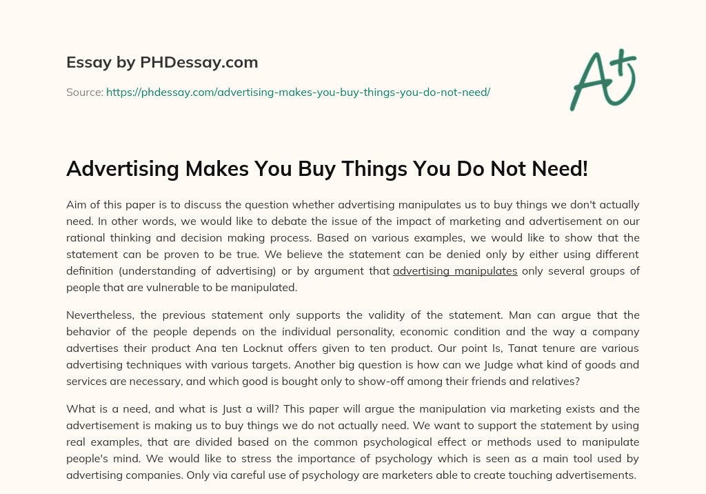 buy only necessary things essay