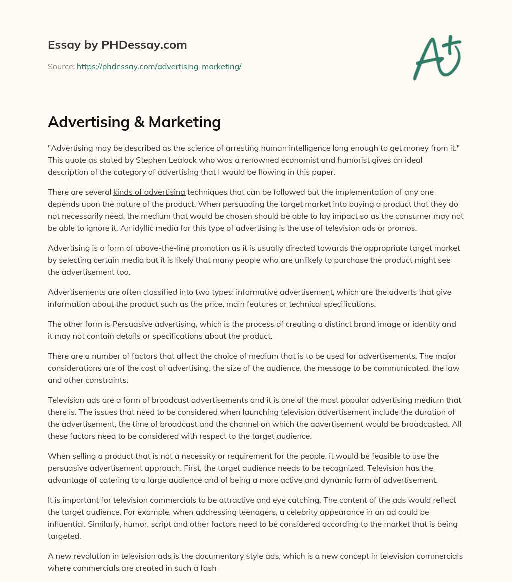 business marketing advertising essay