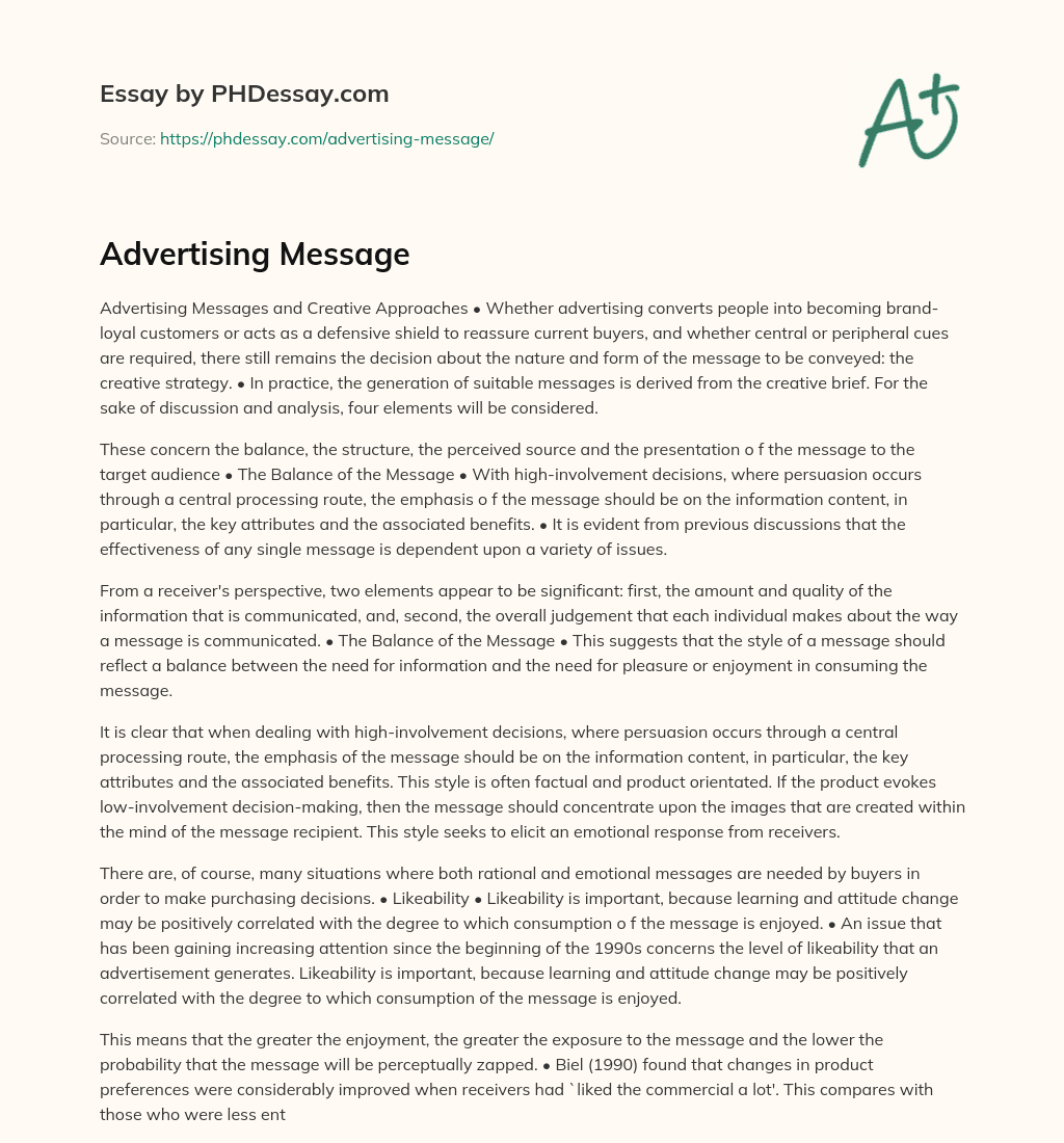 Advertising Message essay