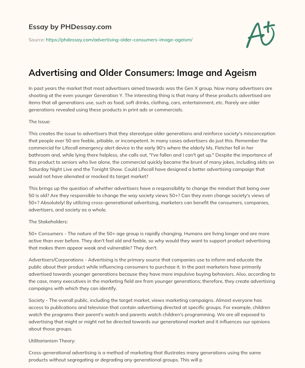 Advertising and Older Consumers: Image and Ageism essay