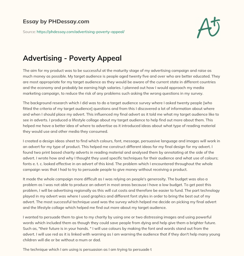 Advertising – Poverty Appeal essay