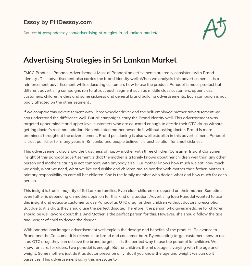 Advertising Strategies in Sri Lankan Market essay