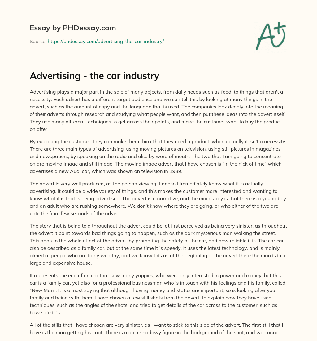 Advertising – the car industry essay