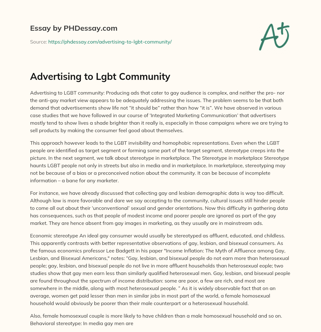 Advertising to Lgbt Community essay