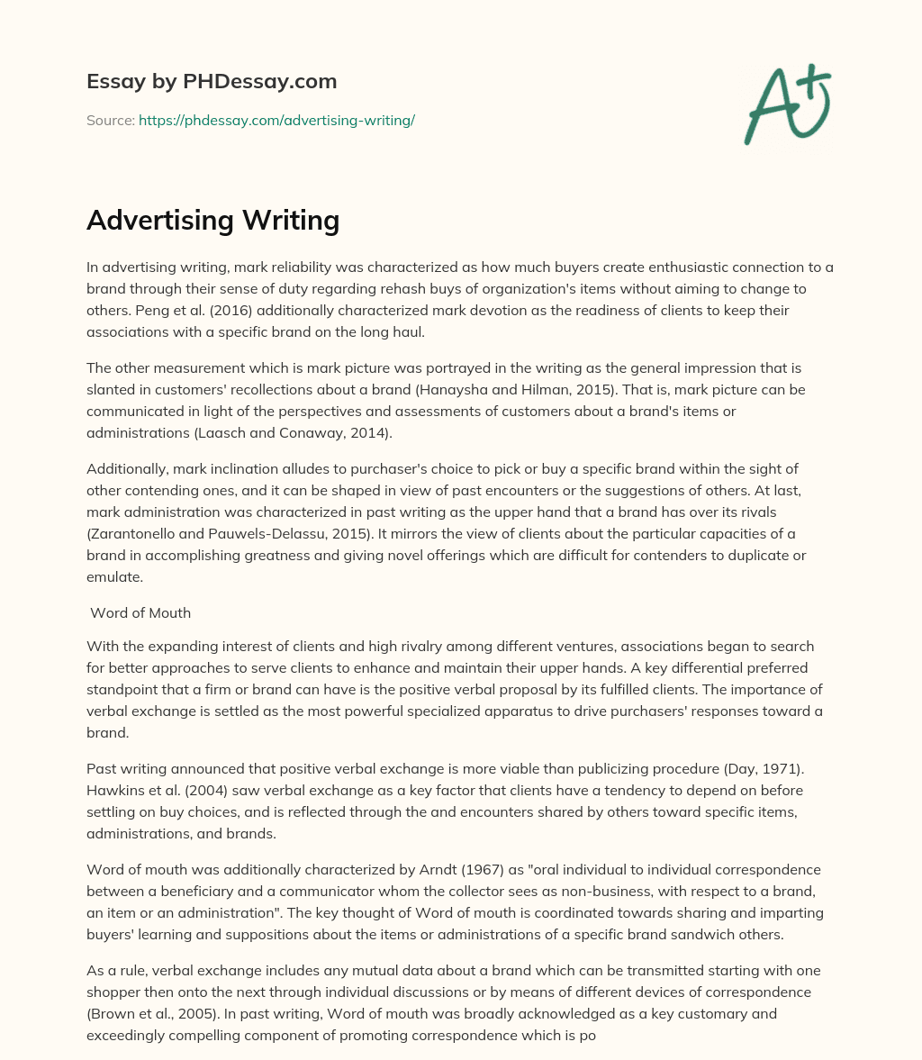 Advertising Writing essay