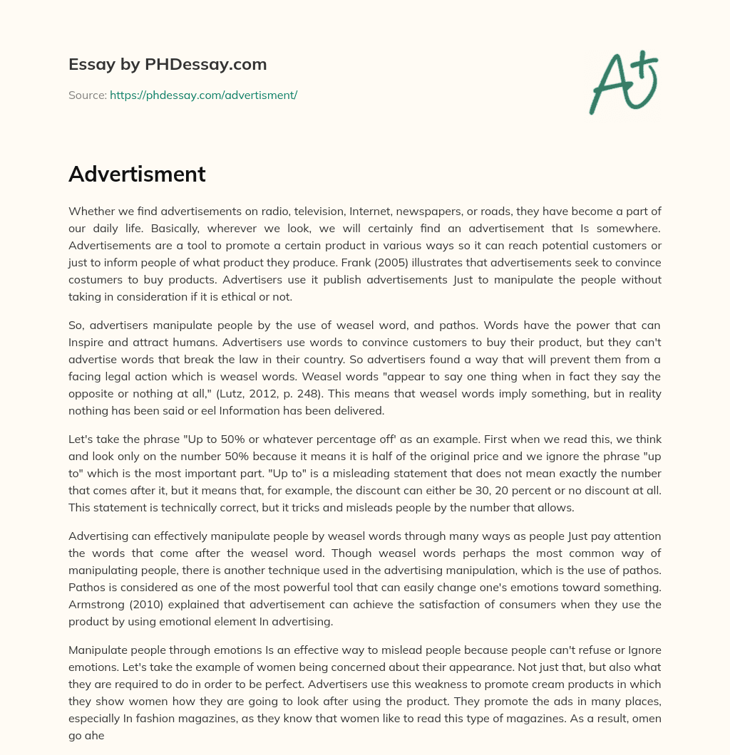 The Power of Advertisements: Manipulation through Words and Emotions essay