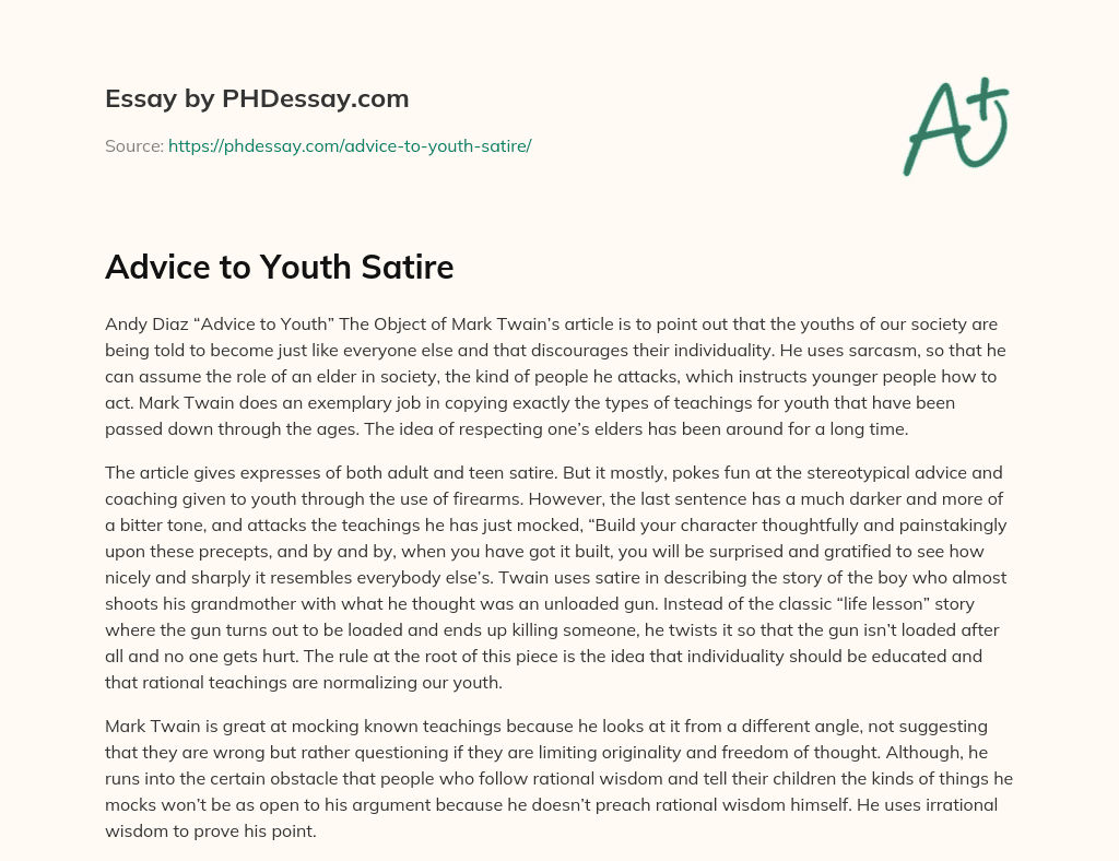 Advice to Youth Satire essay
