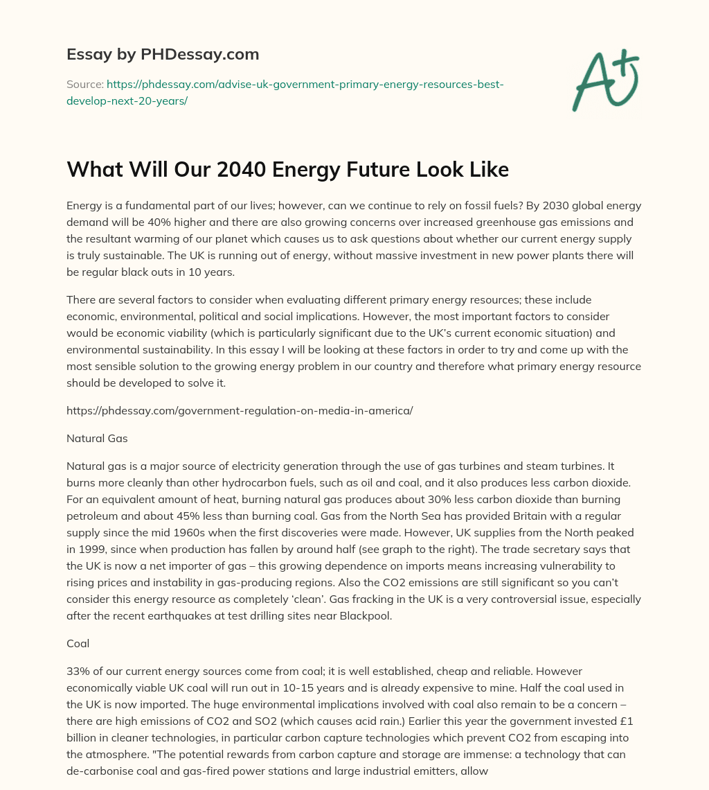 What Will Our 2040 Energy Future Look Like essay