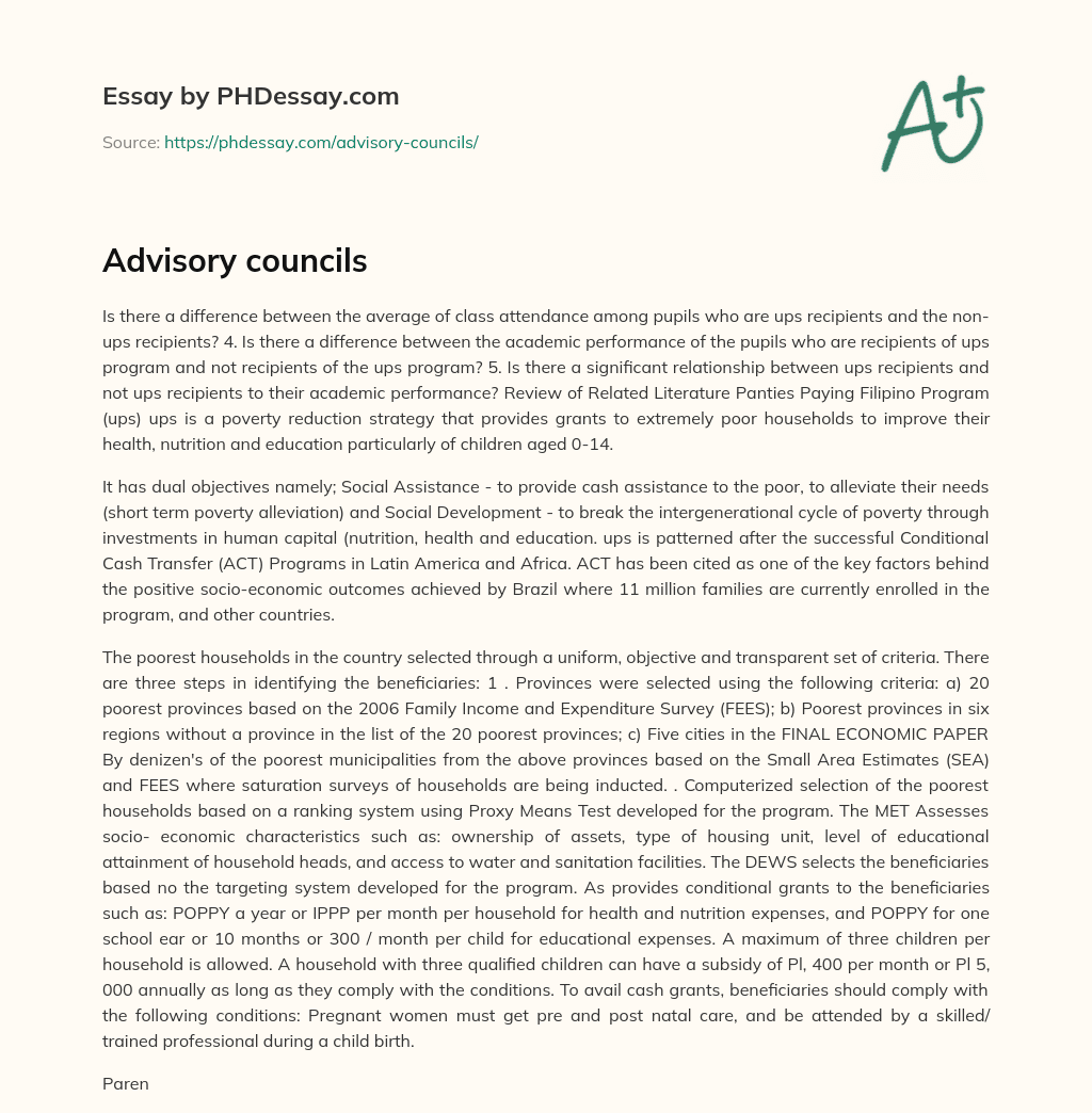 Advisory councils essay