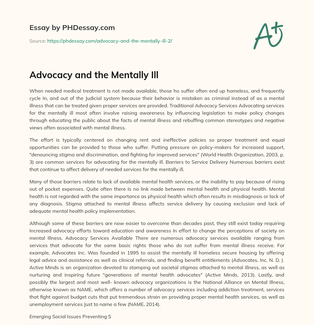 Advocacy and the Mentally Ill essay