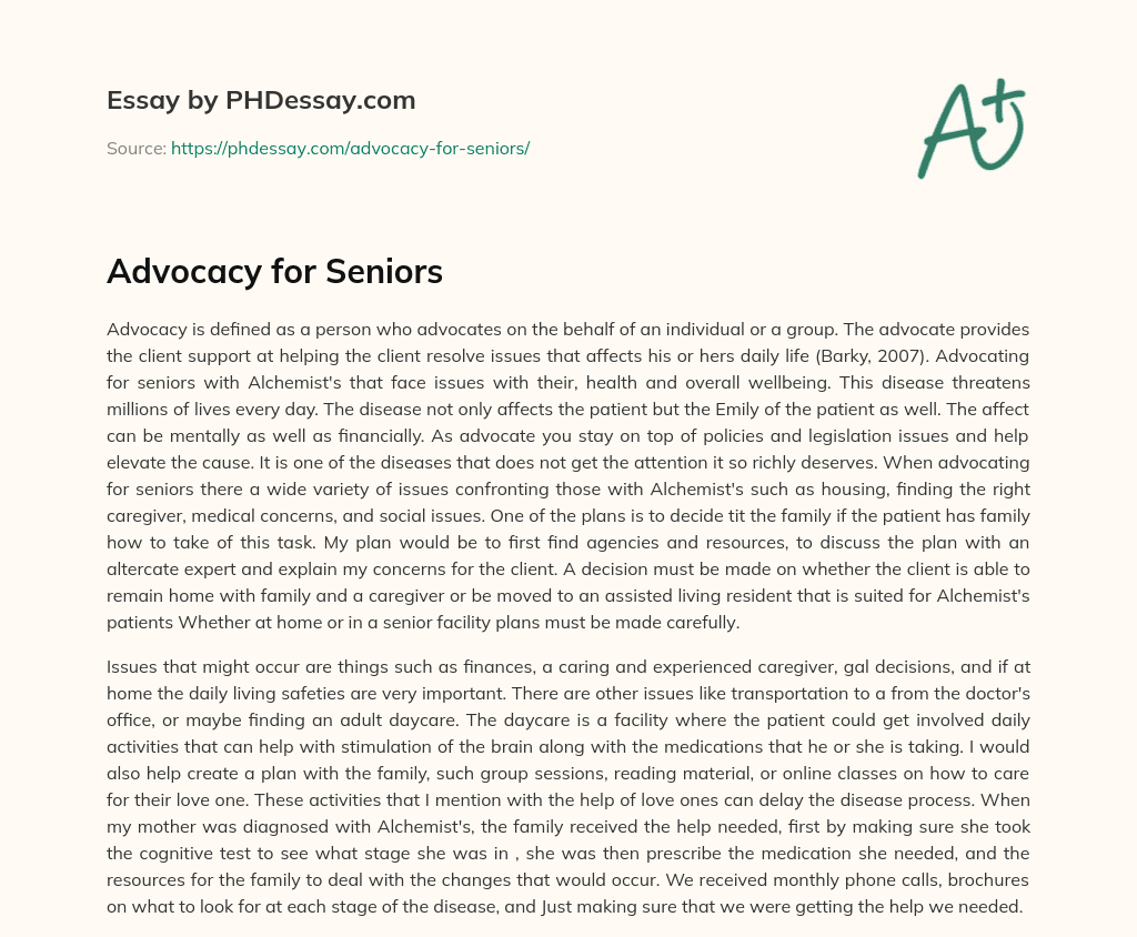 Advocacy for Seniors essay