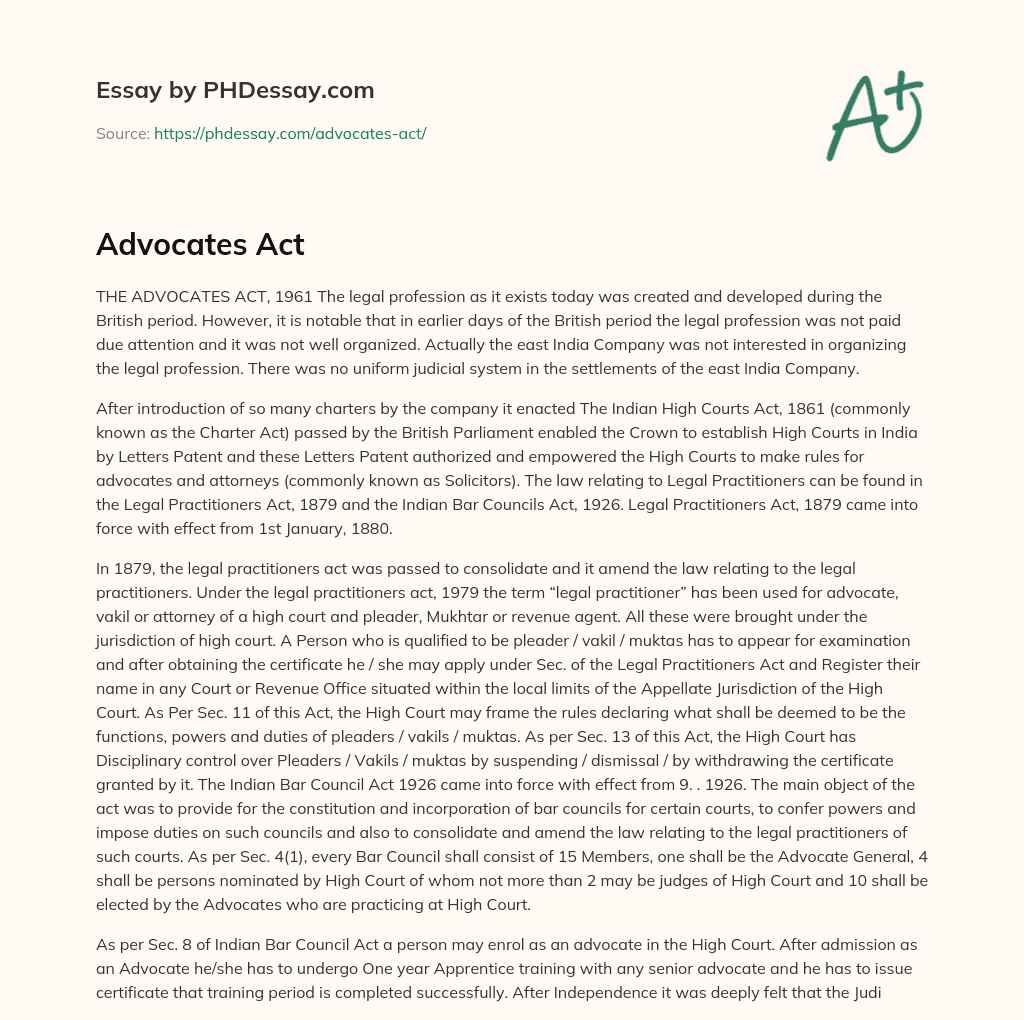 Advocates Act essay