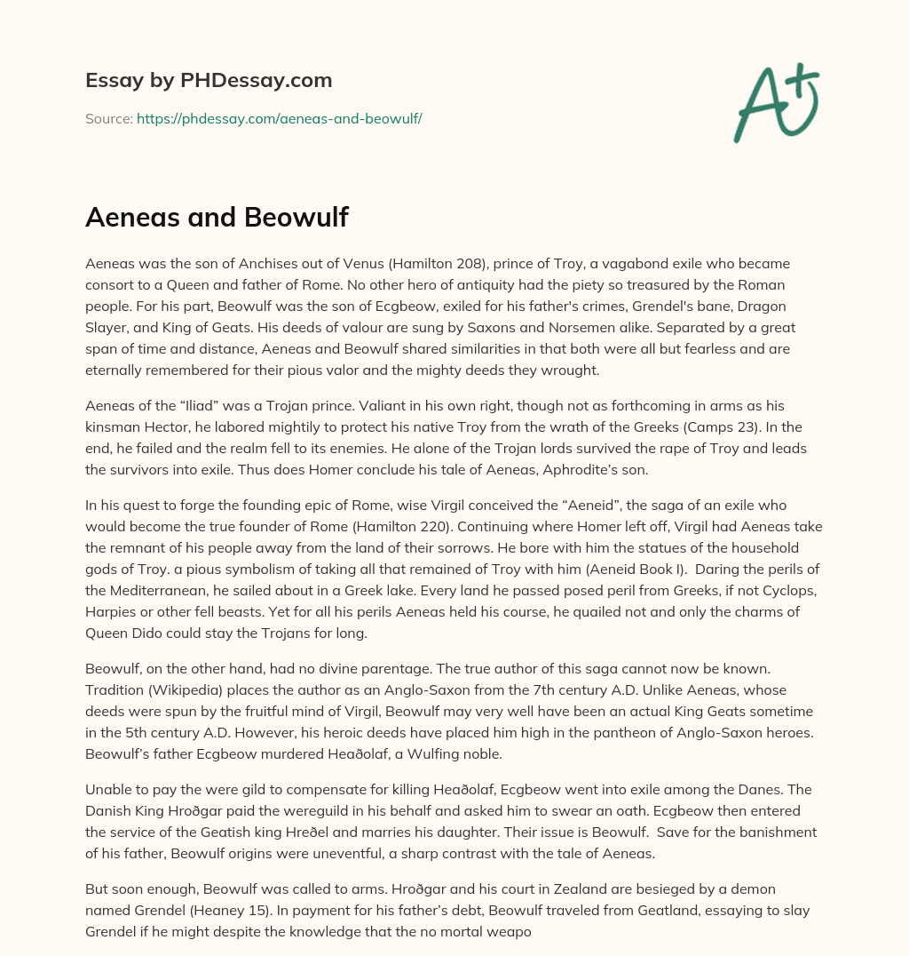 Aeneas and Beowulf essay