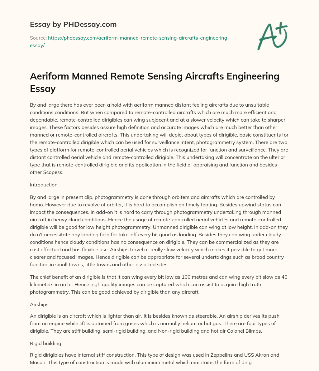 Aeriform Manned Remote Sensing Aircrafts Engineering Essay essay