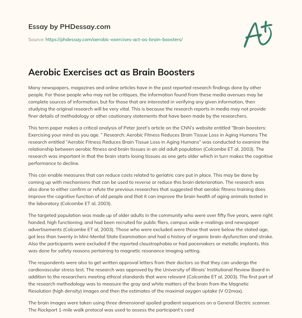 Aerobic Exercises act as Brain Boosters essay