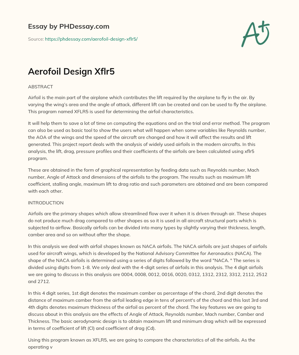 Aerofoil Design Xflr5 essay