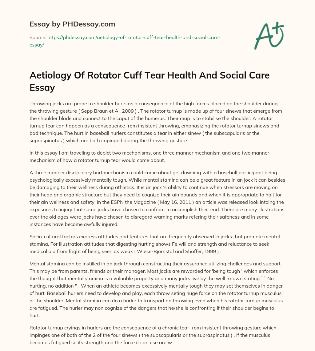 Aetiology Of Rotator Cuff Tear Health And Social Care Essay essay