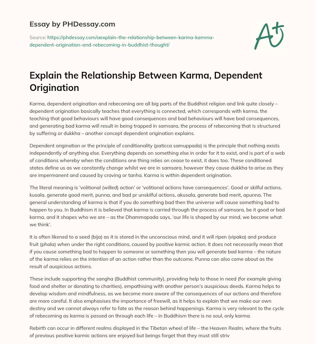 Explain the Relationship Between Karma, Dependent Origination essay