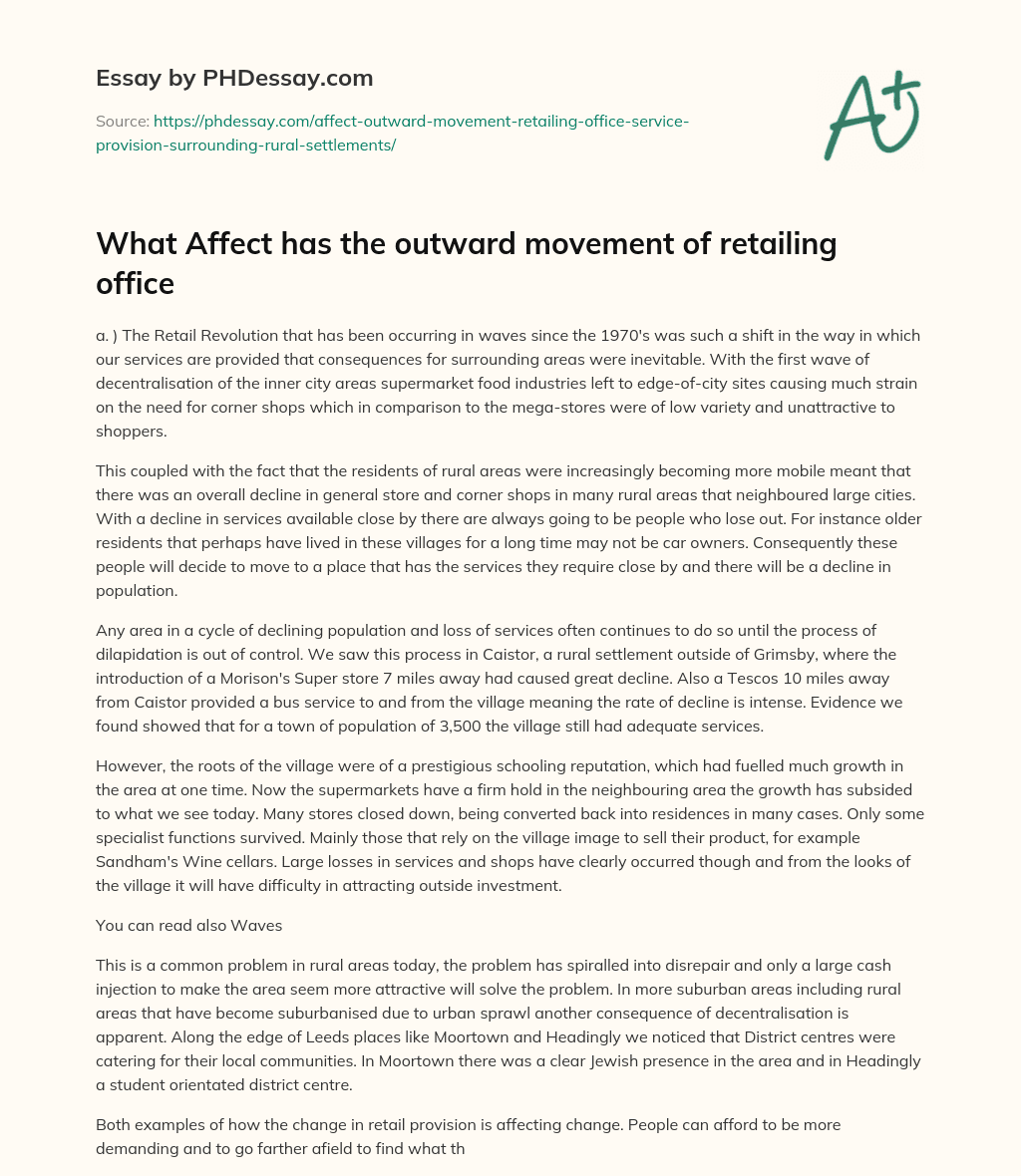What Affect has the outward movement of retailing office essay