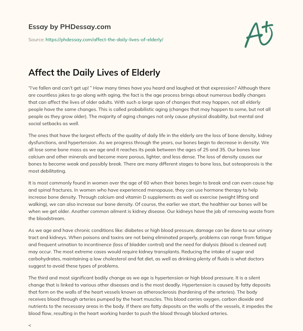 Affect the Daily Lives of Elderly essay