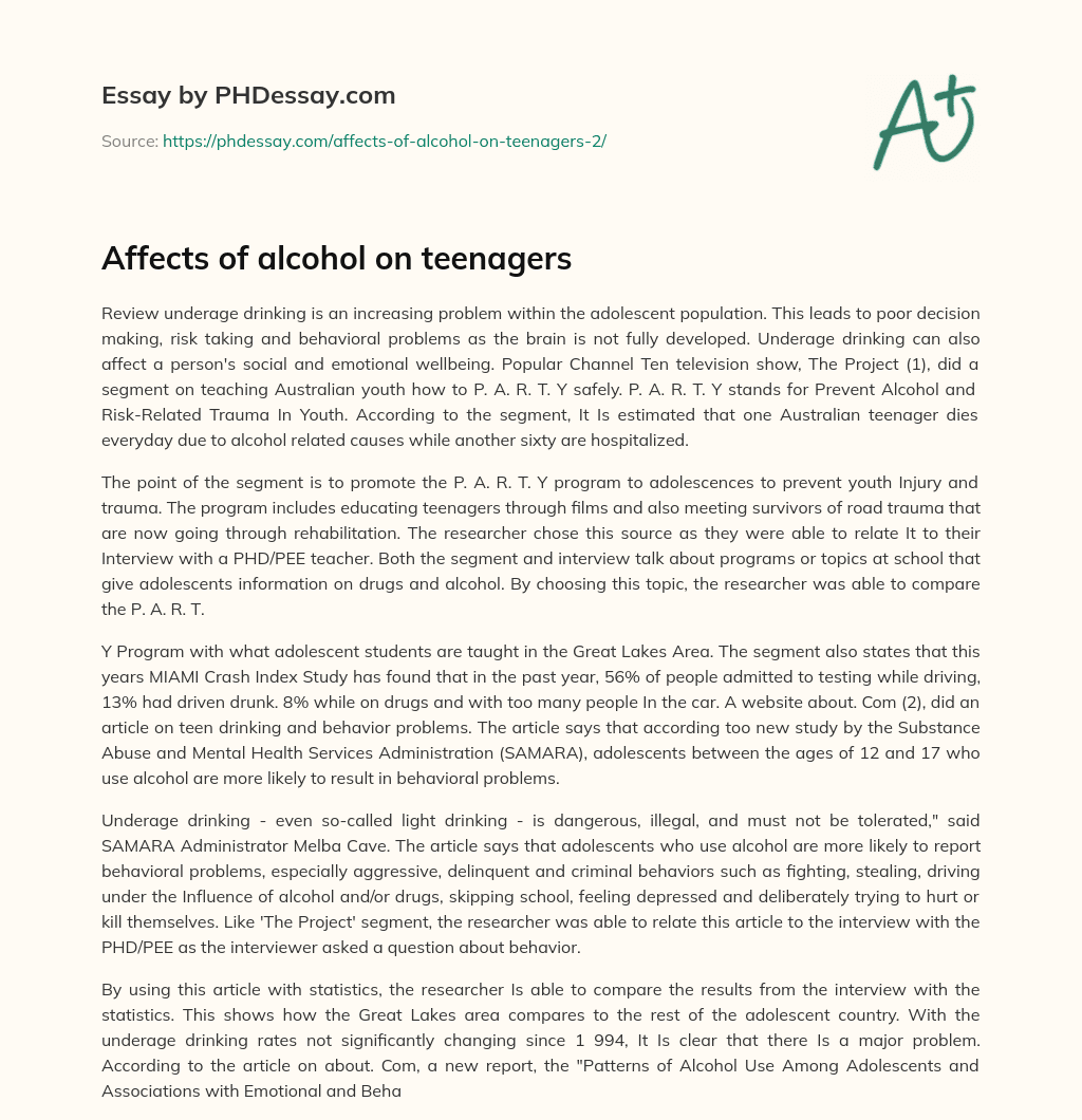 Affects of alcohol on teenagers essay