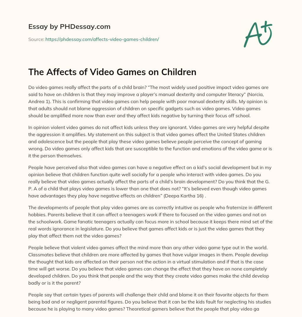 The Affects of Video Games on Children essay