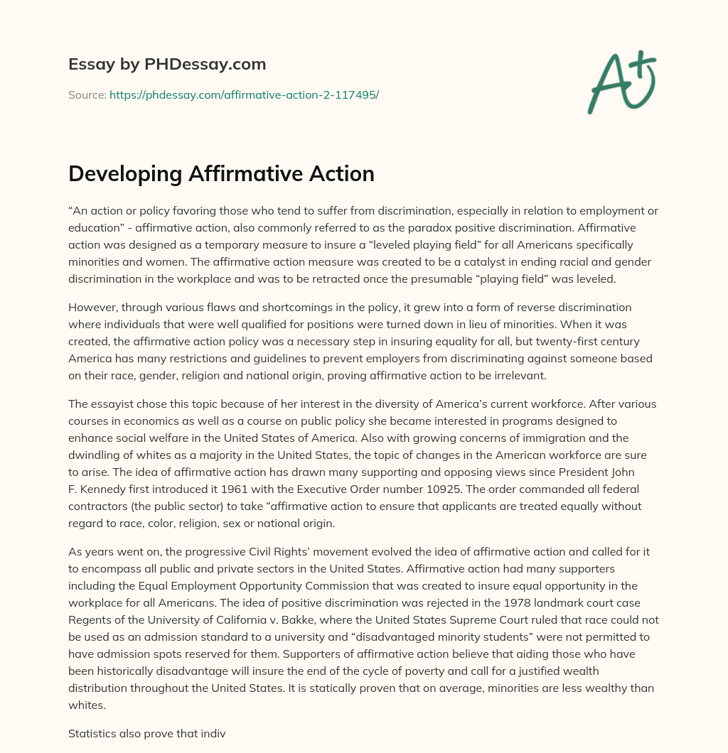 Developing Affirmative Action essay