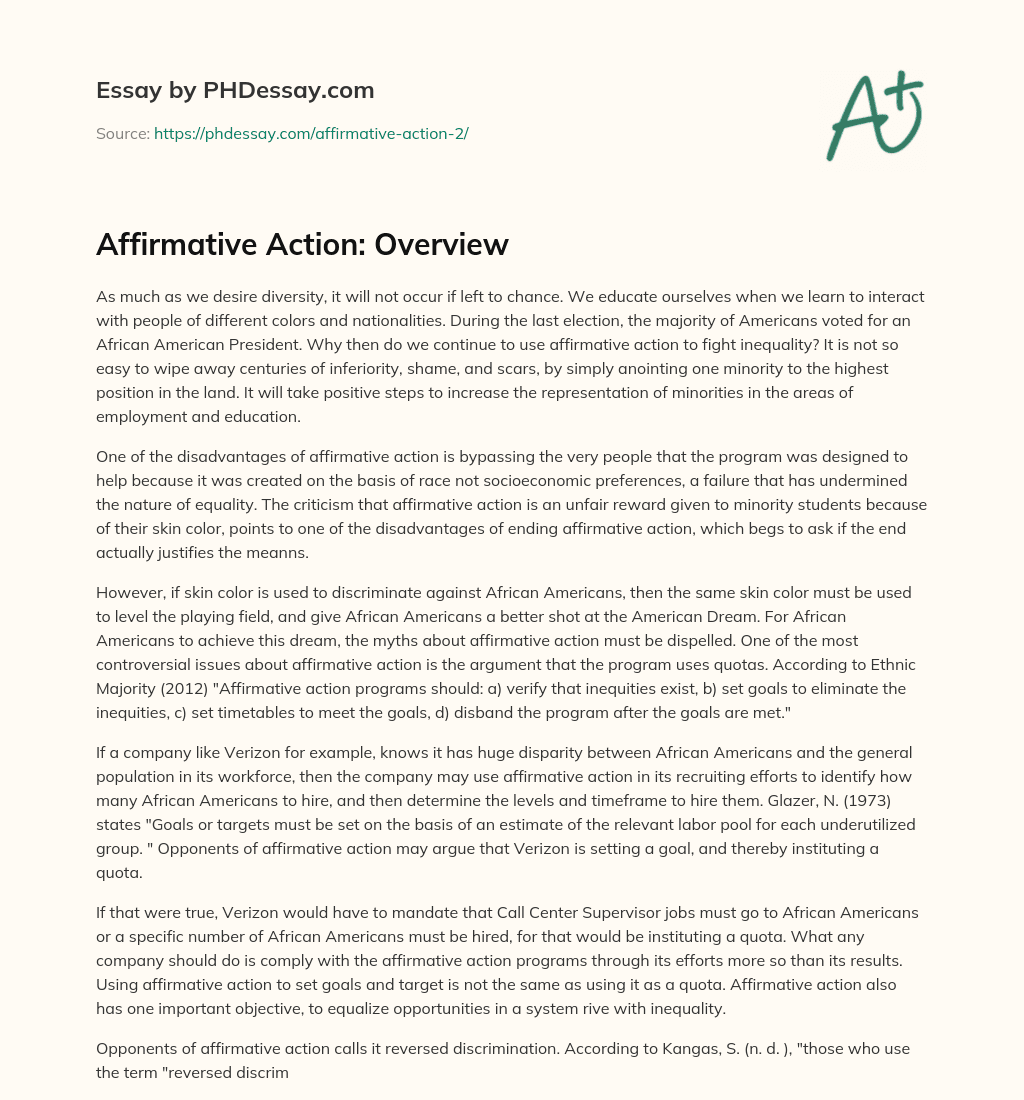Affirmative Action: Overview essay