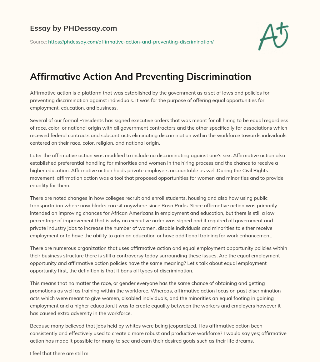 essay about preventing discrimination