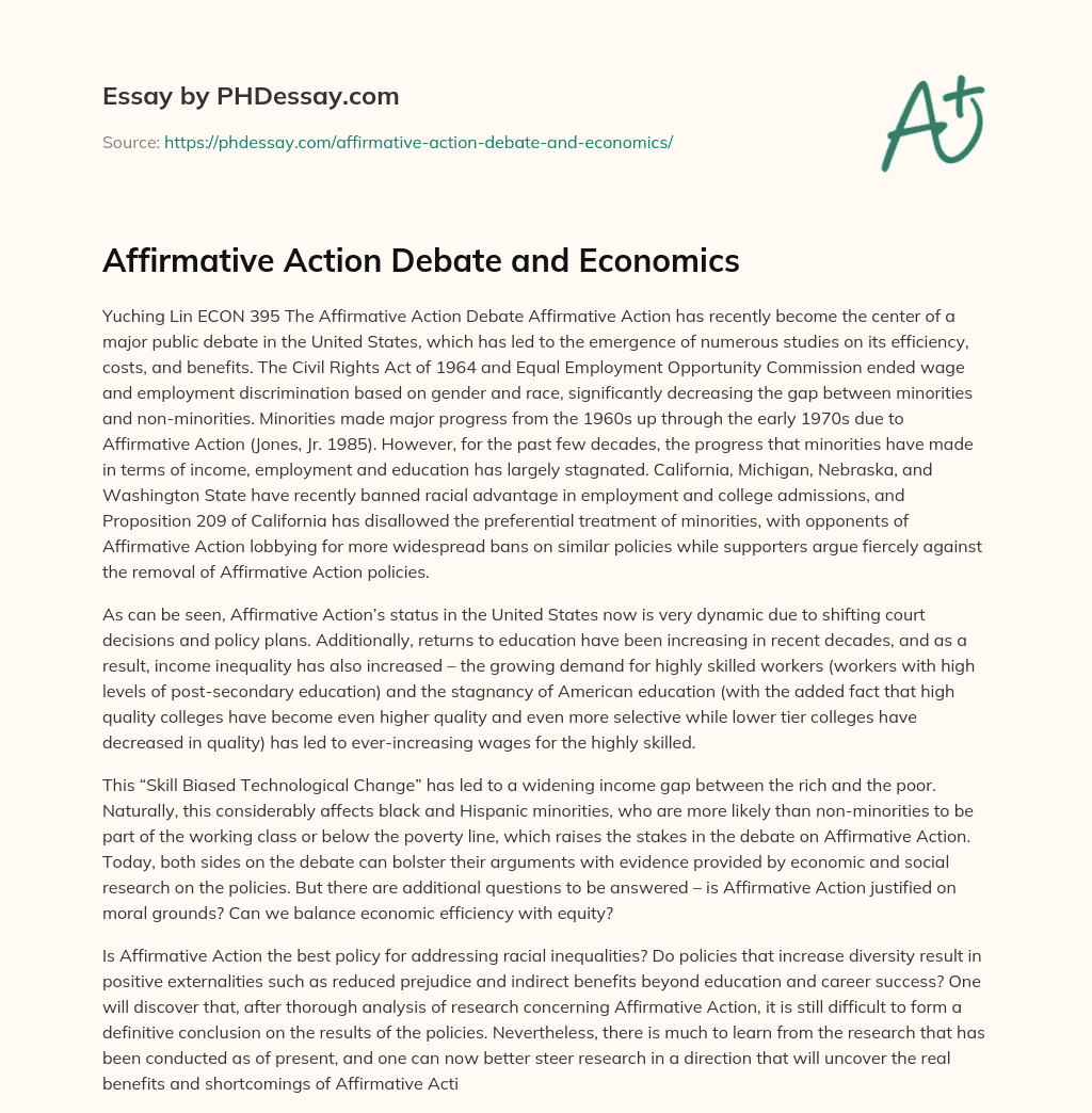 Affirmative Action Debate and Economics essay
