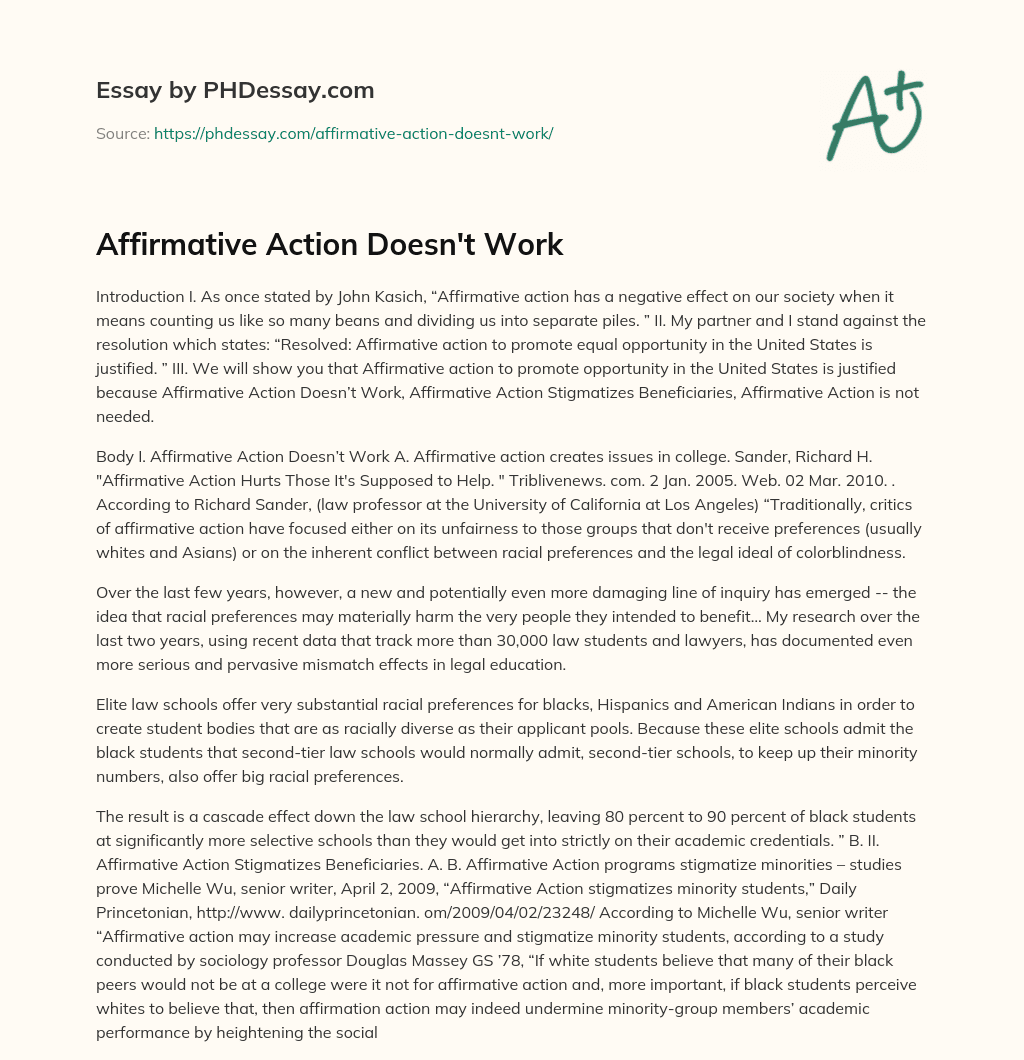 Affirmative Action Doesn’t Work essay