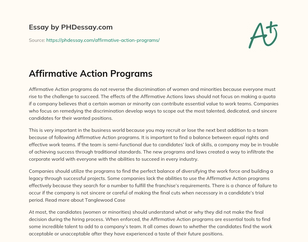 Affirmative Action Programs essay