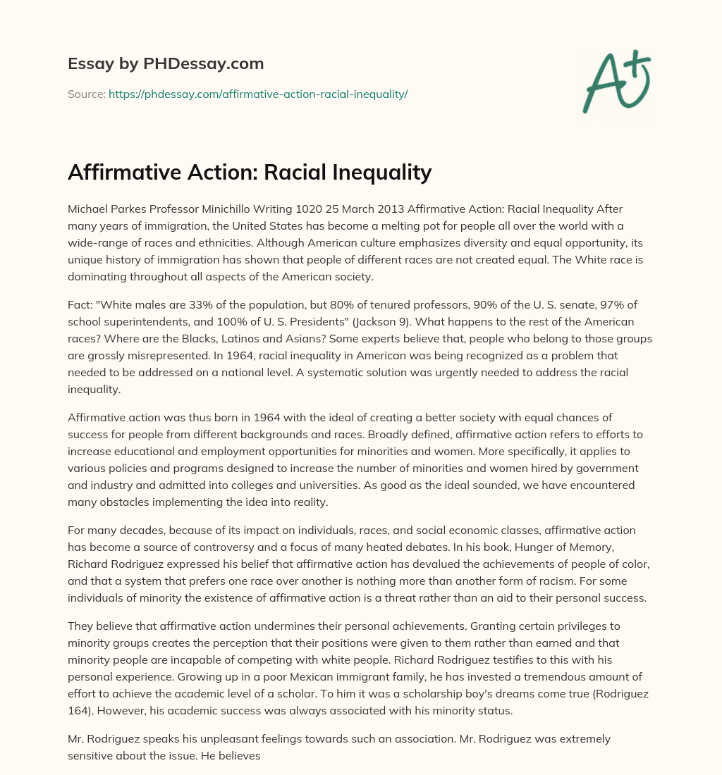 Affirmative Action: Racial Inequality essay
