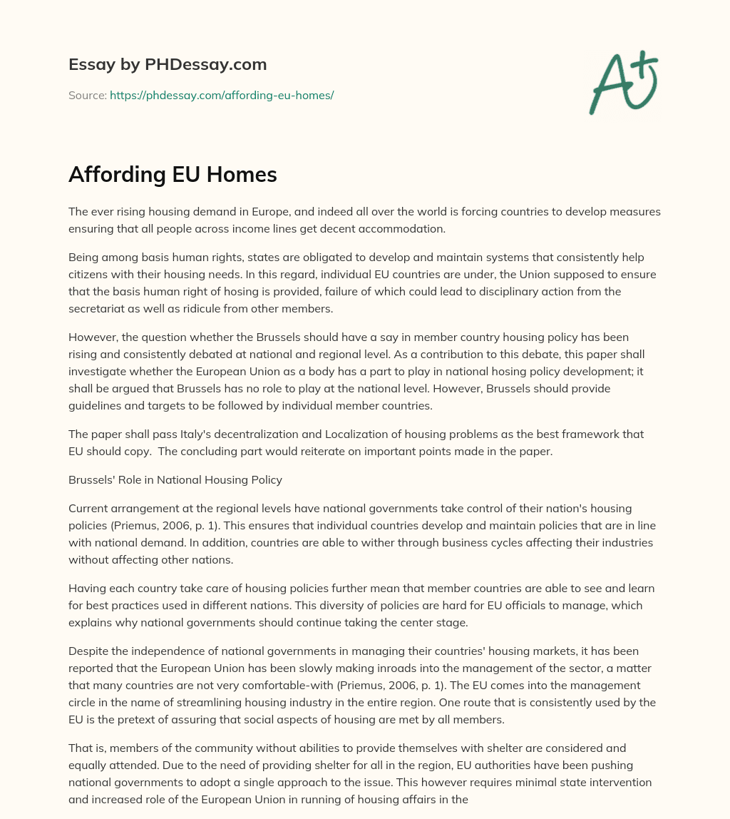Affording EU Homes essay