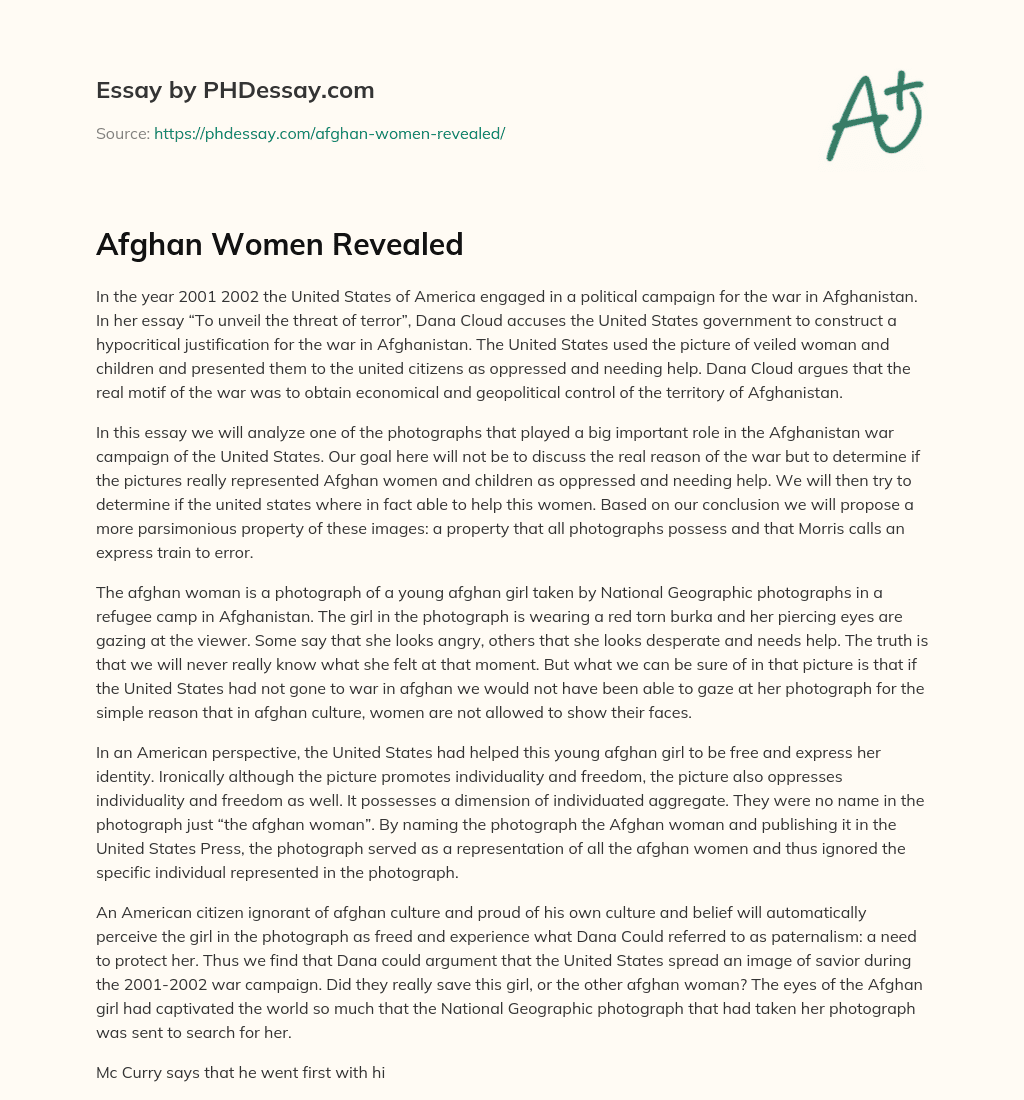Afghan Women Revealed essay