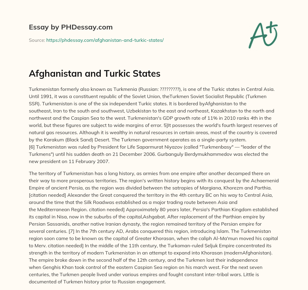 Afghanistan and Turkic States essay