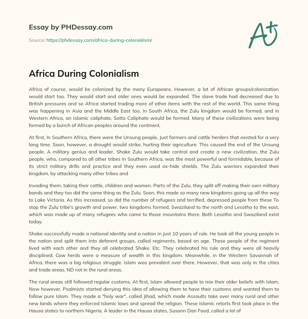 Africa During Colonialism essay